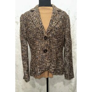 Coldwater Creek‎ Women's Jacket 12 Brown Ribbon Weave Blazer And Mock Neck LS